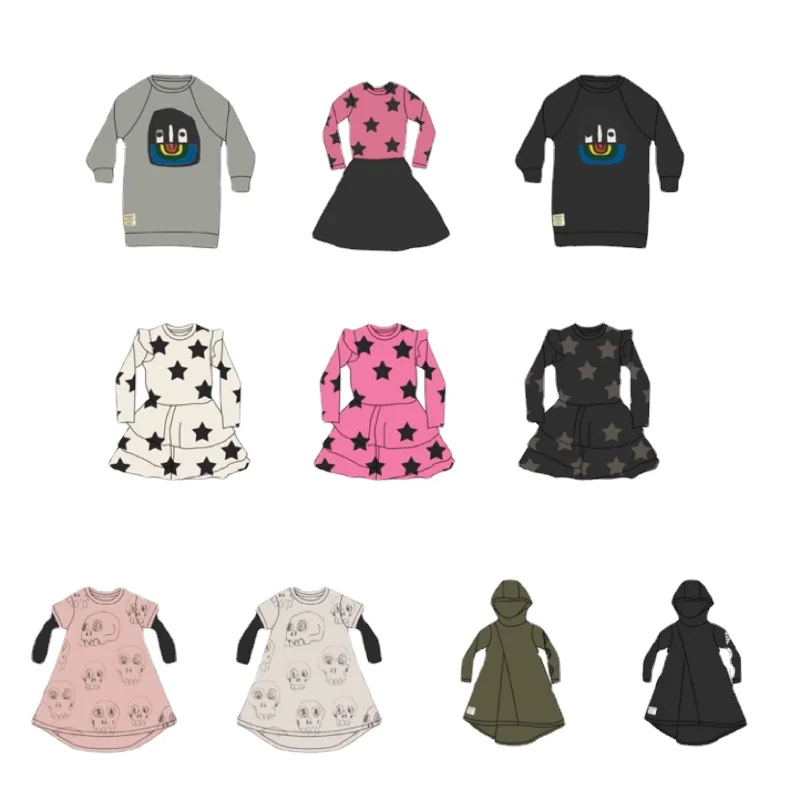 

2021 New Nu Children's Dress Autumn and Winter Girls Long Sleeve Stitching Big Swing Dress Long T-shirt Sweater Dress