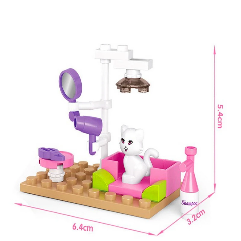 

SLUBAN 0515 Girl Friends Pet Grooming Cat Store Building Blocks Brick Compatible e Playmobil Toys For Children