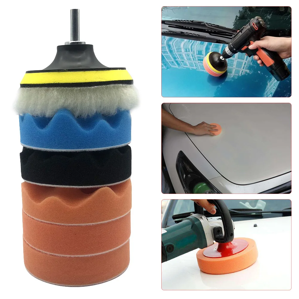 

7pcs 4 inch Polishing Buffing Pads with M10 Drill Adapter Soft Sponge Wool Paint Care for Car Polisher Car Wash Maintenance