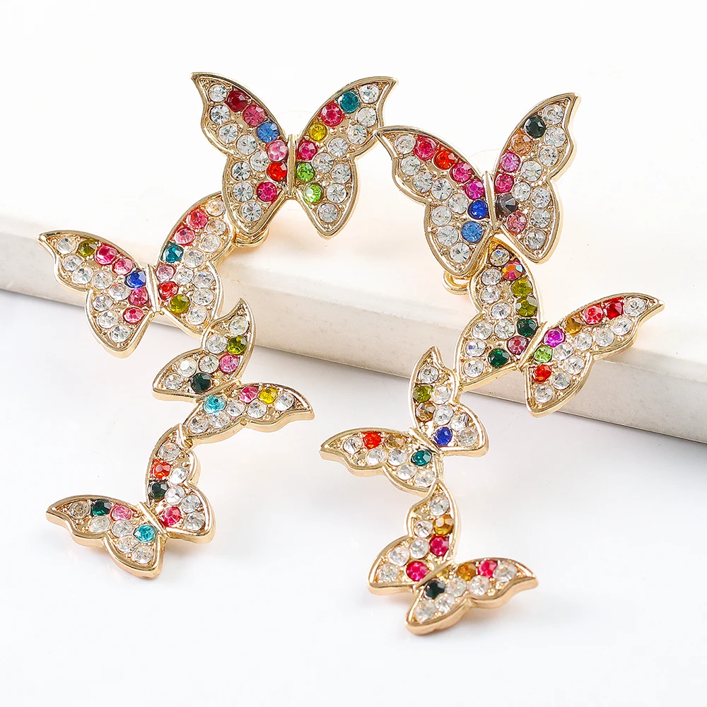 

JURAN Fashion Diamond-studded Butterfly Alloy Dangle Earrings for Women Colorful Butterfly Eardrop Charm Jewelry 2022 Trend