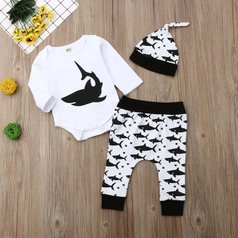2019 комбинезон с длинными рукавами и принтом акулы для новорожденных мальчиков