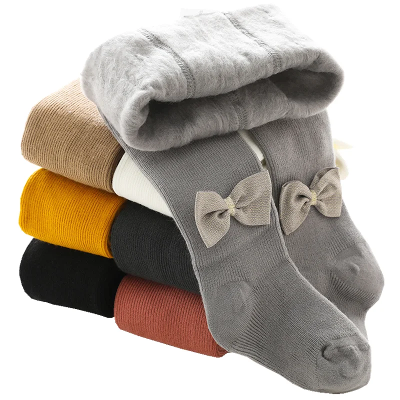 

Baby Autumn Winter Thick Tights Baby Toddler Kids Girls Stockings Warm Pantyhose Solid Color Bowknot Tight Black White Gray