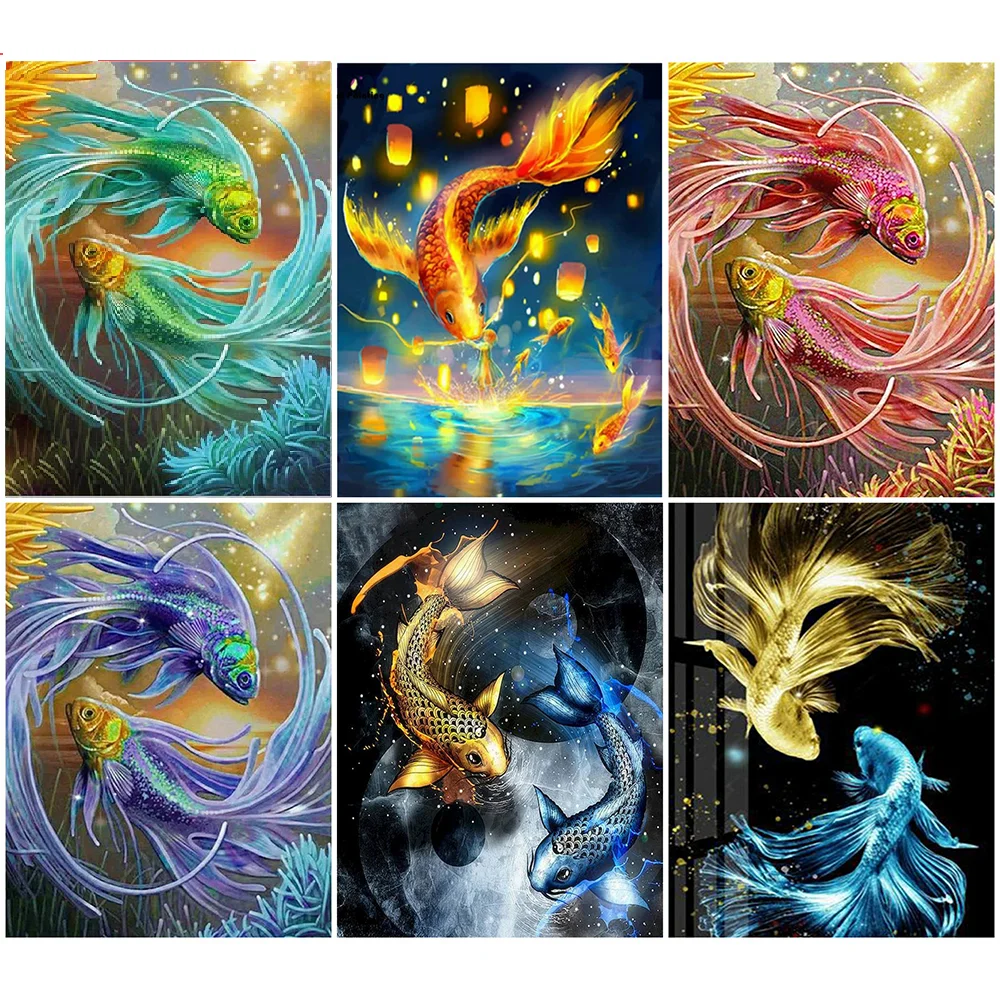 

Алмазная живопись «сделай сам», Золотая мозаика в виде рыбы, искусство рисования, рыбалка, домашний декор, рисование стразами, набор для рук...