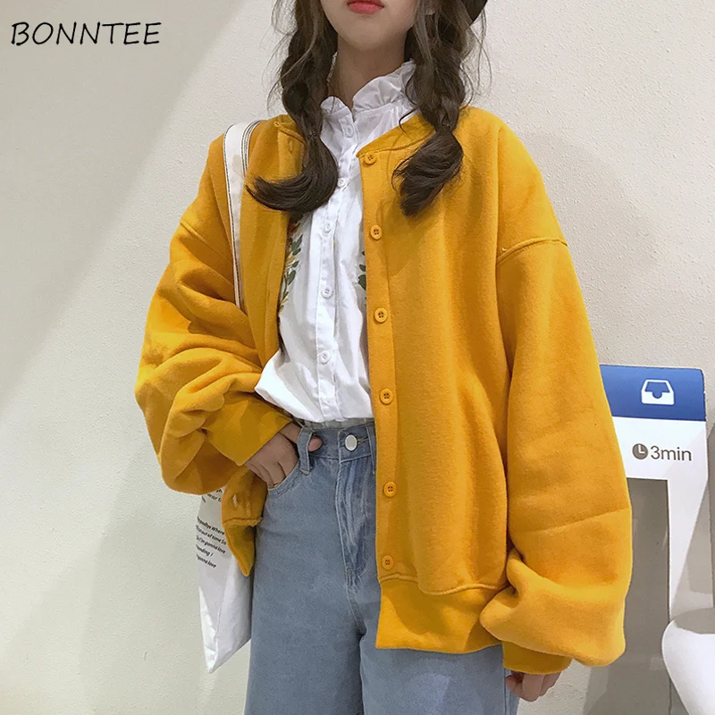 

Hoodies Women Fashion All-match Simple Loose Casual Solid Color Elegant Womens Clothing Korean Style Autumn Thickening Chic 2020