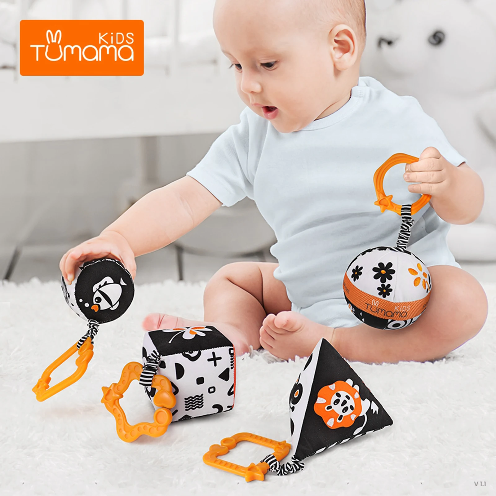 

Set of 4 Baby Crib Rattle Rings Handbells Stroller Seat Bed Development Toy