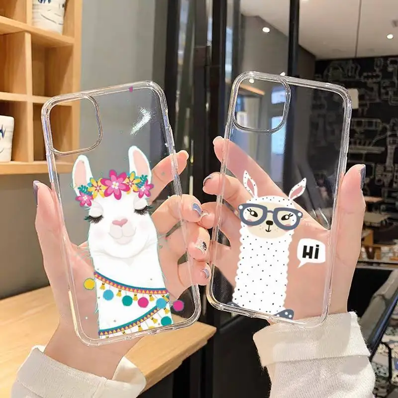 

Kawaii Cute Llama Alpaca Phone Case Transparent soft For iphone 5 5s 5c se 6 6s 7 8 11 12 13 plus mini x xs xr pro max