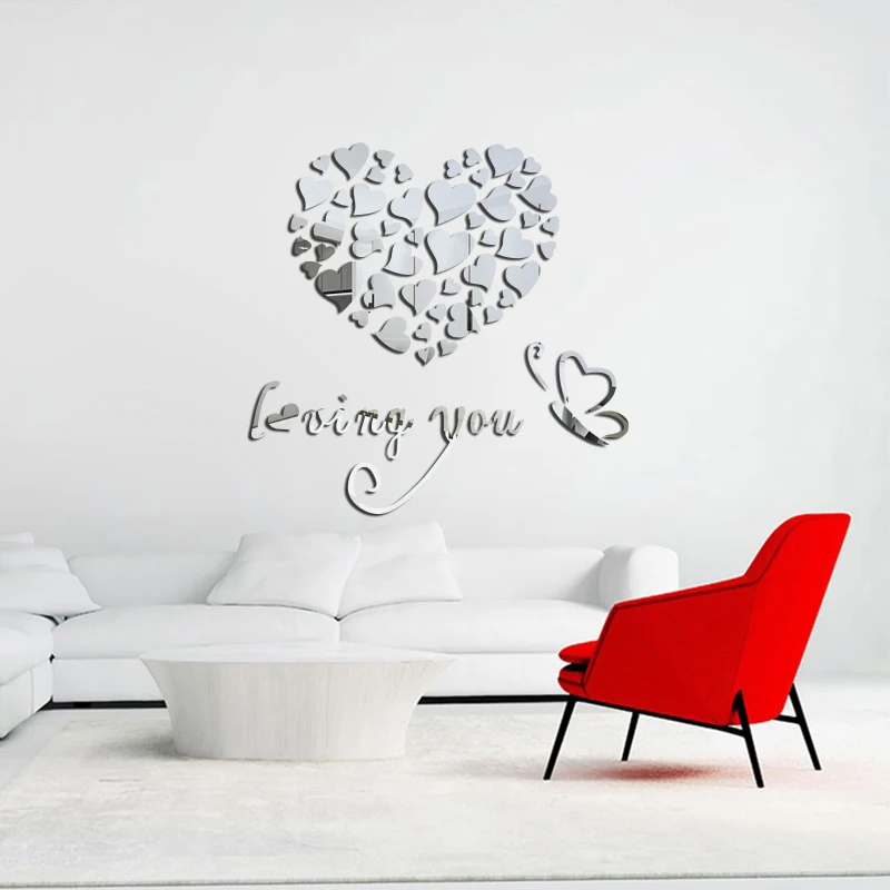 

JM405 Love combination acrylic crystal mirror wall stickers three-dimensional wall stickers bedroom living room decoration stick