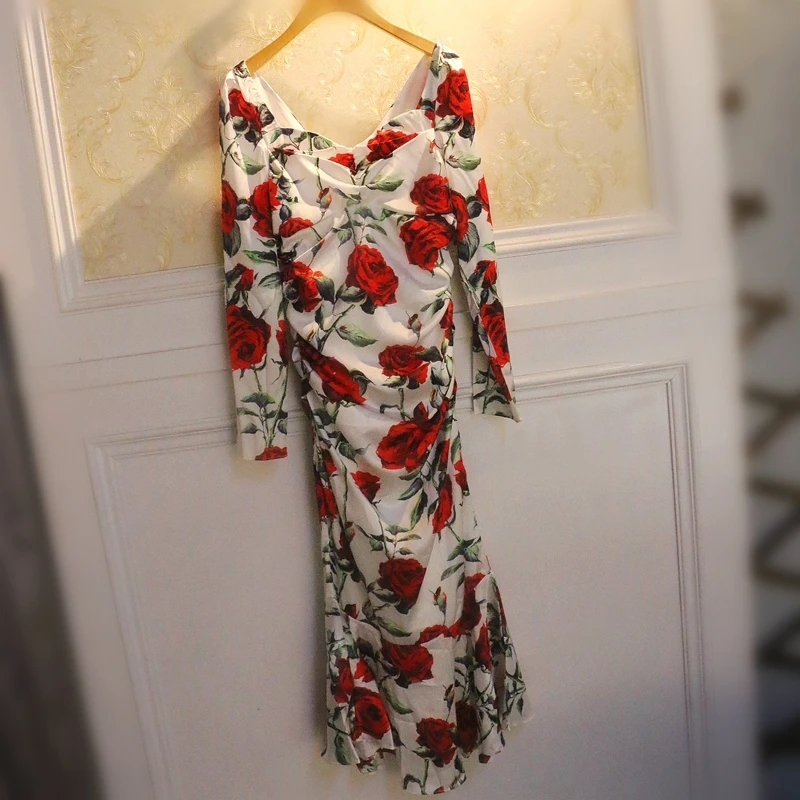 

Женское модельное платье с юбкой годе, элегантное винтажное платье в европейском стиле с V-образным вырезом и длинным рукавом, весна-лето 2021