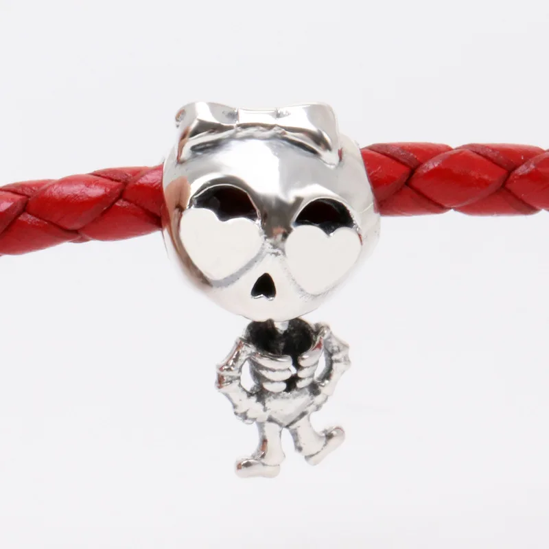 

Amaia Genuine 925 Sterling Silver Hollow Skull Girl Charm fit Original bead Bracelet Jewelry Making DIY Gift
