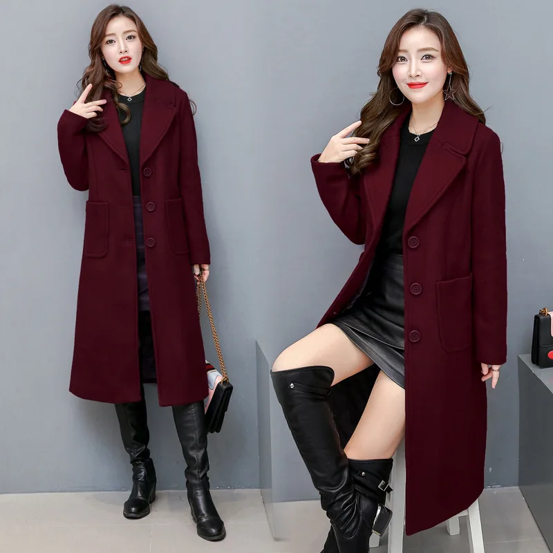 

2021 Winter Women Elegant Slim Thick Warm Wool Long Sleeves Overcoat New Large Size Woolen Jackets New Female Long Woolen Coats