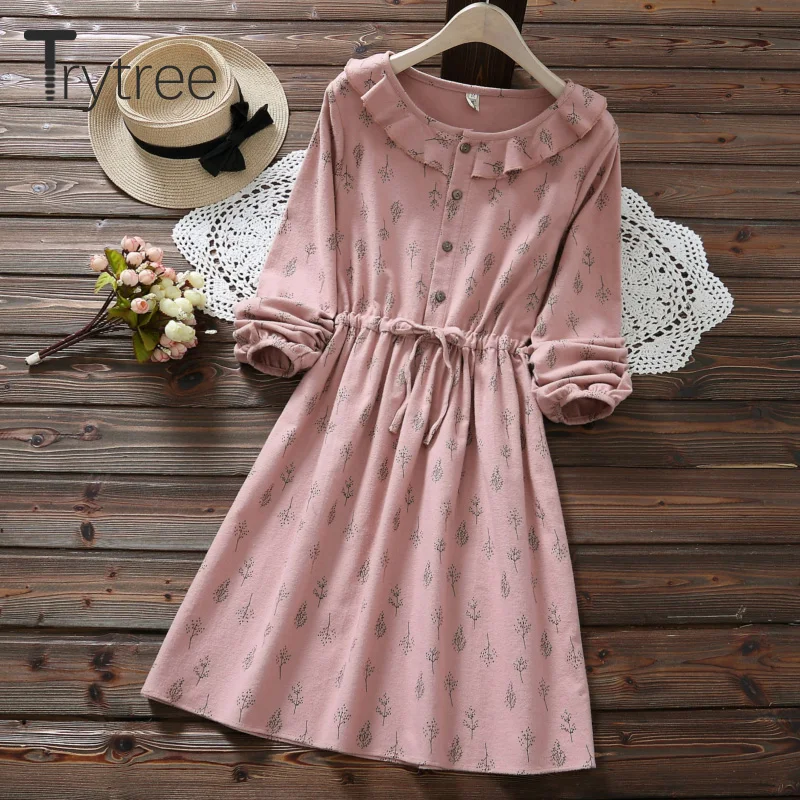 Trytree/осеннее женское платье Повседневное с цветочным принтом гофрированный