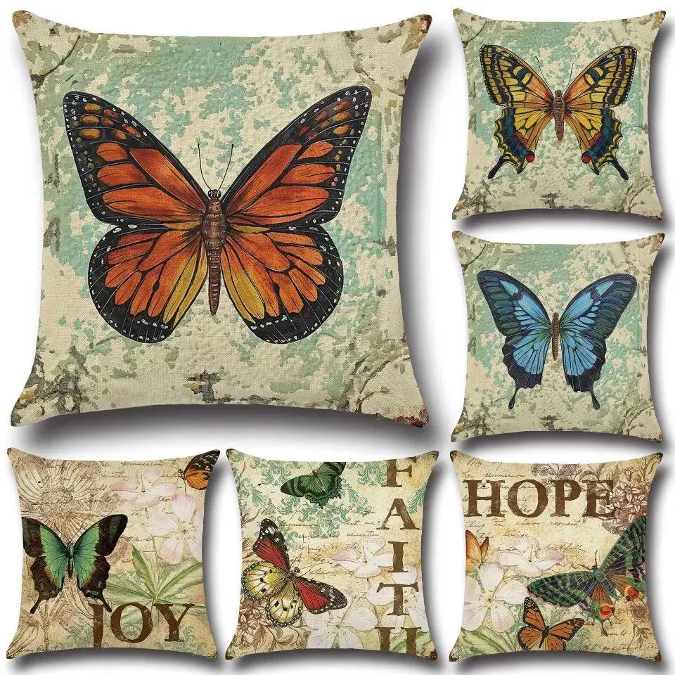 

Vintage Butterfly Cushion Cover Retro County Style Sofa Pillow Cases Bedroom Home Decor Car Office Decorative Accessories Le