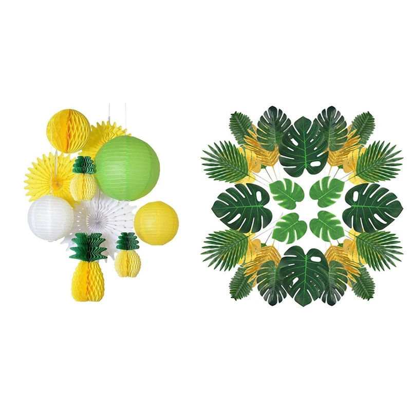 

10 шт. тропический украшения для вечеринки в гавайском стиле ананаса пористый шар Бумага Фонари ветродвигатель & 1 комплект искусственных па...