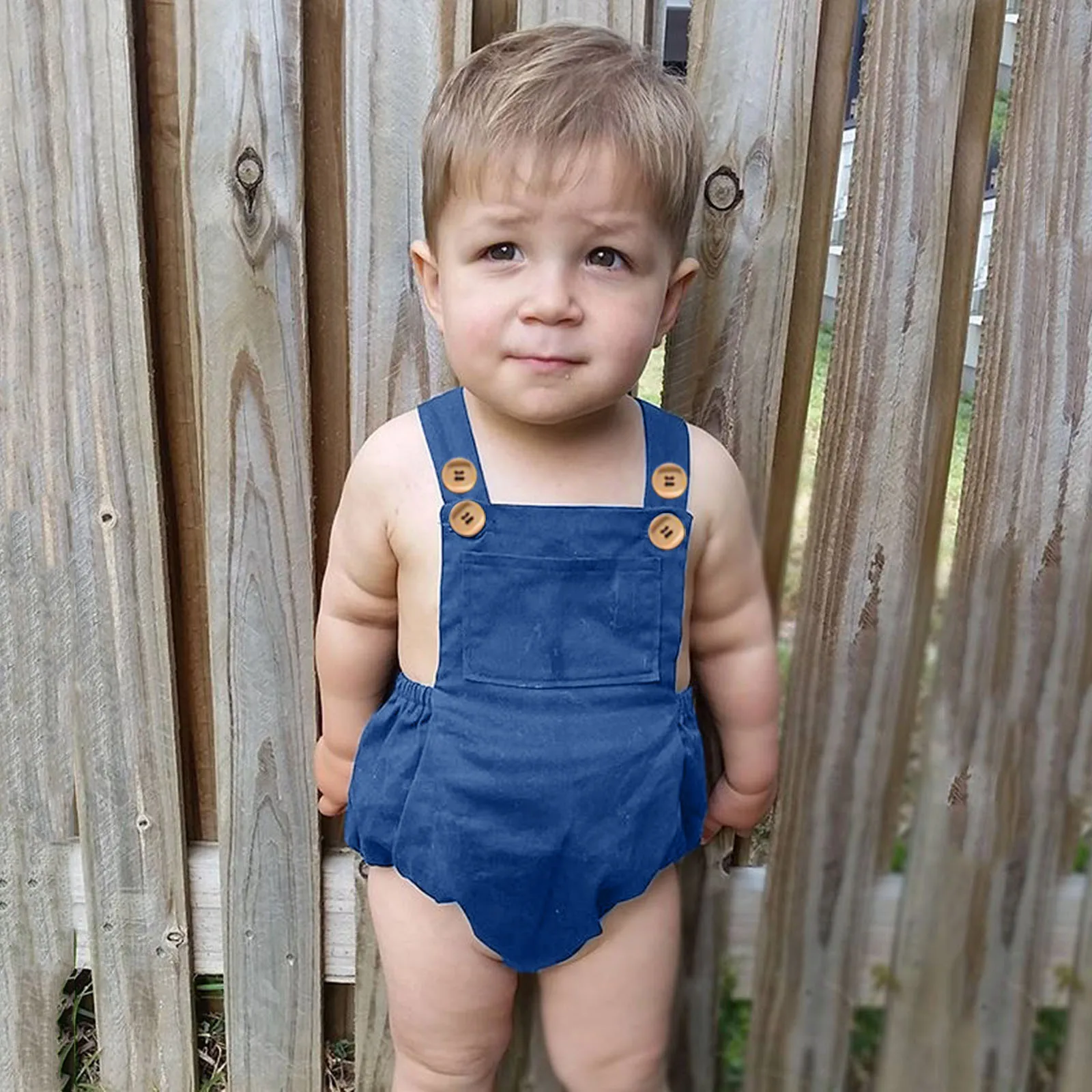 Летние Комбинезоны для маленьких девочек и мальчиков джинсовый однотонный