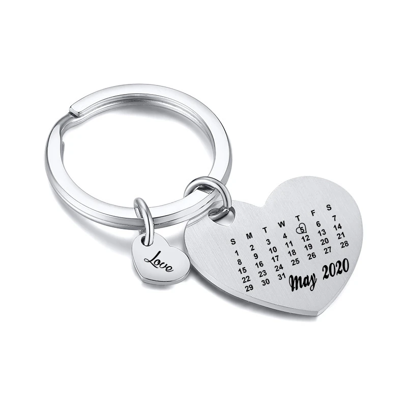 

Personalised Custom Engraved Calendar Date Engraved Stainless Steel Keyring & Keychain Memorial Wedding Gift