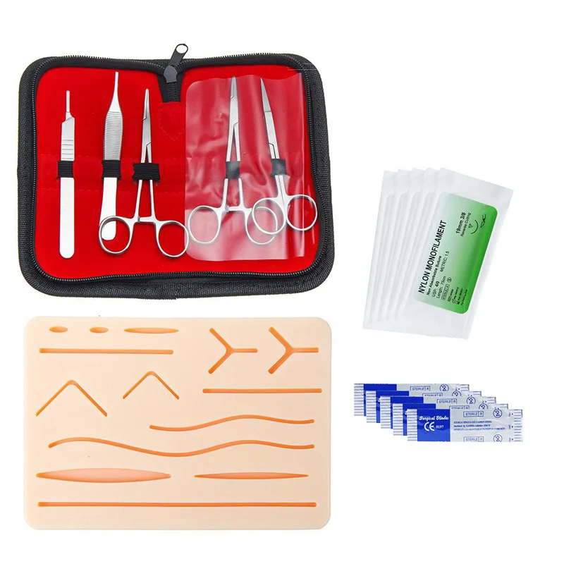 

Skin Suture Practice Silicone Pad with Wound Simulated Training Kit Teaching Equipment Needle Scissors Tool