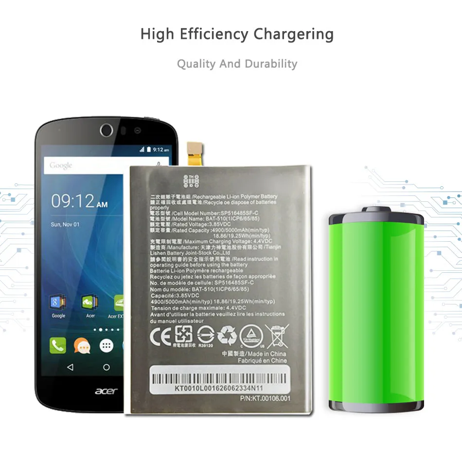 

Mobile Phone Battery BAT-510 For Acer Liquid Metal MT S120 (p/n BAT-510 BAT-510 (1ICP5/42/61) BT.0010S.001) Battery 5000mAh