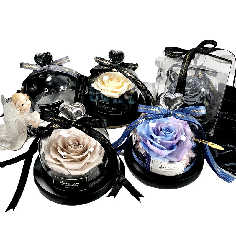 

Beauty And The Beast Rose Dried Flowers In Glass Dome With Lights Valentines Day Gift Eternal Real Rose Wedding Anniversary Gift