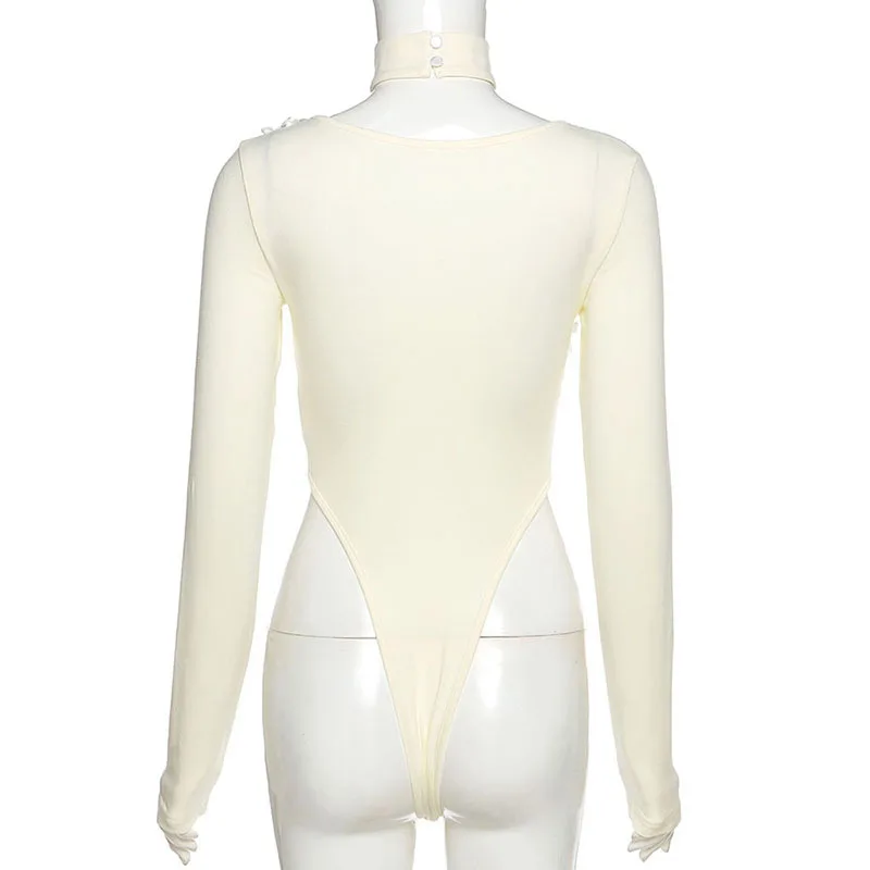 

Romper Solid Color Sexy Self Cultivation Bodysuit Long Sleeve Square Neck Bottom Up Jumpsuit Women Clothing