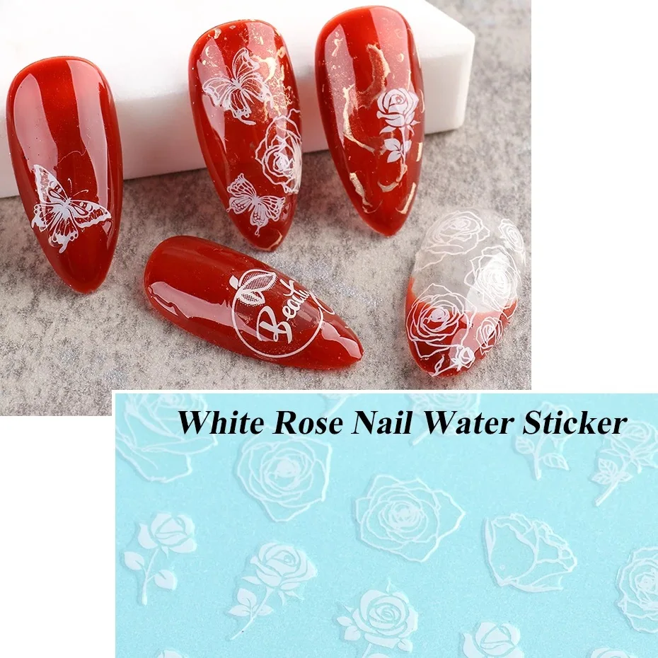 1 шт 3D белые розовые блестки для ногтей Наклейки абстрактные в виде листа
