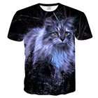Летняя женская футболка, футболки с 3D-принтом милого кота, черная крутая женская футболка, модные футболки с коротким рукавом, футболка оверсайз
