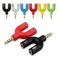 3 5mm splitter stereo plug u shape stereo audio mic headphone earphone splitter adapters for mobile phone tablet pc