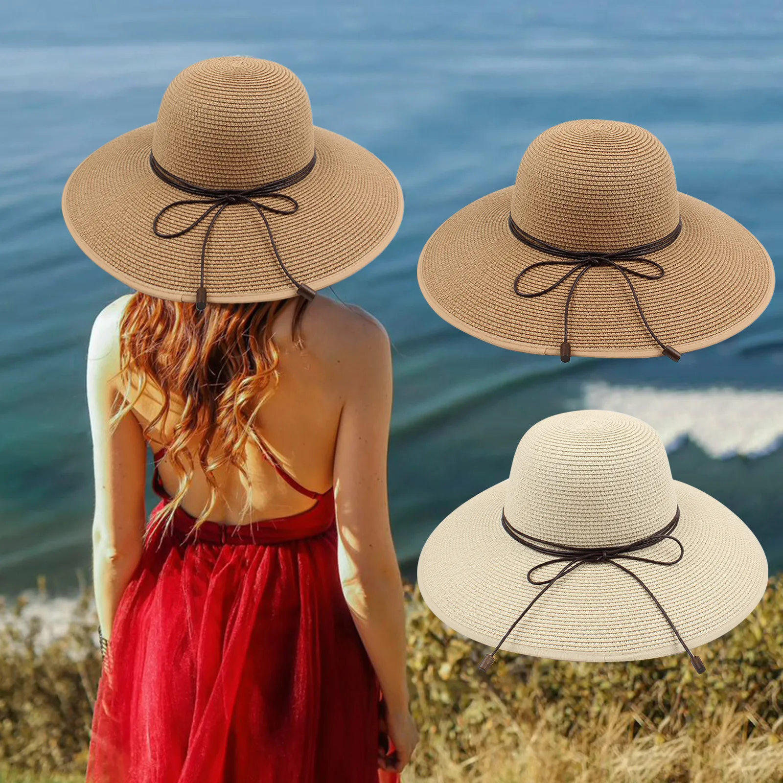 

2021 Fashion New Women Retro Foldable Straw Hats Summer Sun Hats Lady Bow Beach Hats Adults Female Sunscreen Cap#40