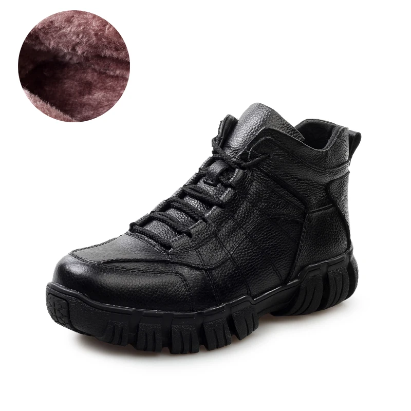 Мужские кожаные ботильоны с высоким берцем теплые зимние ботинки на плоской