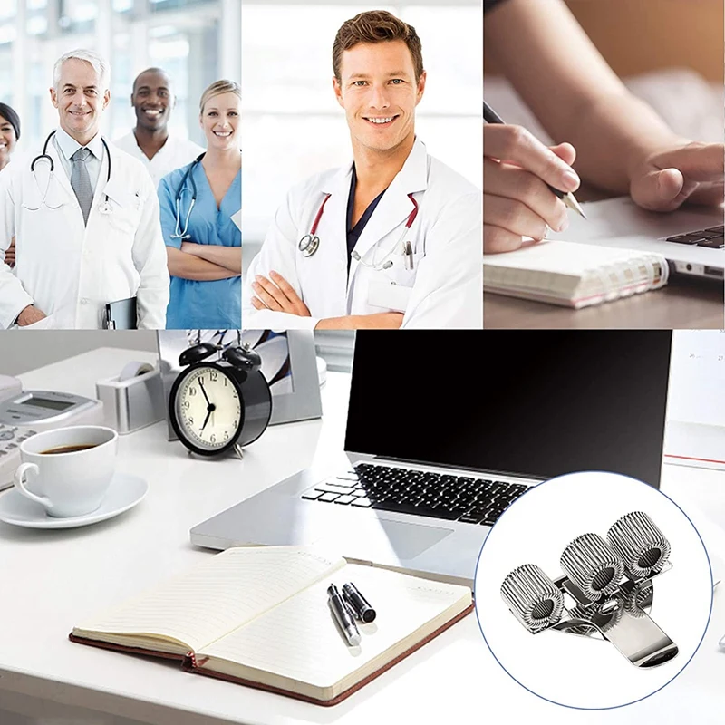 

6Pcs Pen Holder Bag Stainless Steel Pen Holder Clip Silver 3 Holes Pen Holder for Notebook At Home, Office