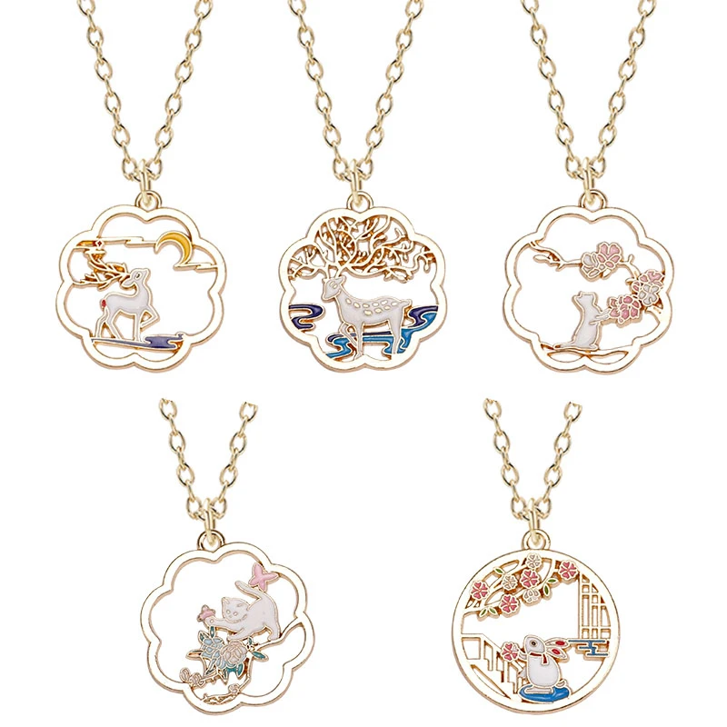 

2020 New Fashion Women's Necklace Retro Chinese Style Round Animal Alloy Pendant Creative DIY Accessories Ladies Jewelry Gifts