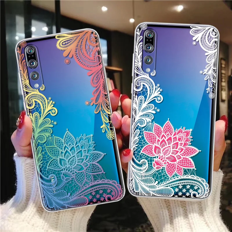 Ультратонкий кружевной чехол для телефона с цветочным рисунком прозрачный