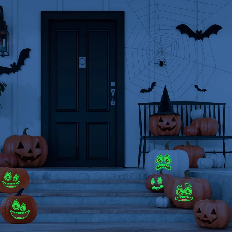 

Waterproof Temporary Tattoo Sticker Cute Halloween Decor On Pumpkin Fireplace Wall Door Halloween Halloween Luminous Sticker