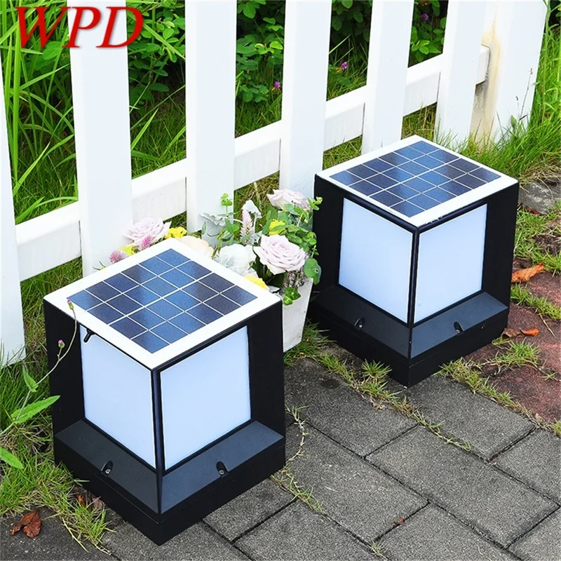 

WPD Solar Modern Wall Outdoor Cube Light LED Waterproof Pillar Post Lamp Fixtures for Home Garden