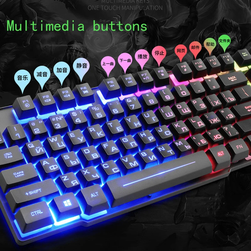 Комплект клавиатуры с русской раскладкой Проводная игровая мышь и клавиатура на