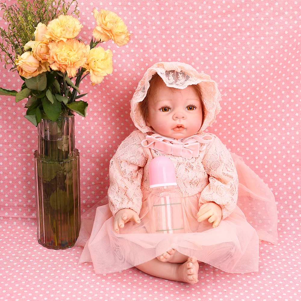 Reborn Baby Dolls 22 дюймов маленькая принцесса силиконовая Реалистичная кукла ребенок игрушка розовое платье реалистичное 55 см Bebe кукла для новорожденного