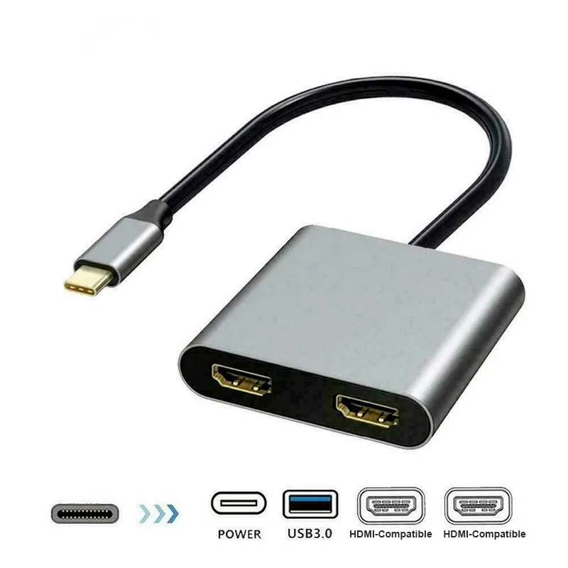 

Type C HD Adapter 4K USB C to Dual HDMI-Compatible USB 3.0 PD Charge Port USB-C Converter for MacBook Samsung Galaxy S10/S9
