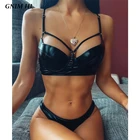 Женский купальник GNIM, однотонный черный бразильский кожаное бикини из искусственной кожи с чашками пуш-ап, пикантный купальный костюм из двух предметов, лето 2020