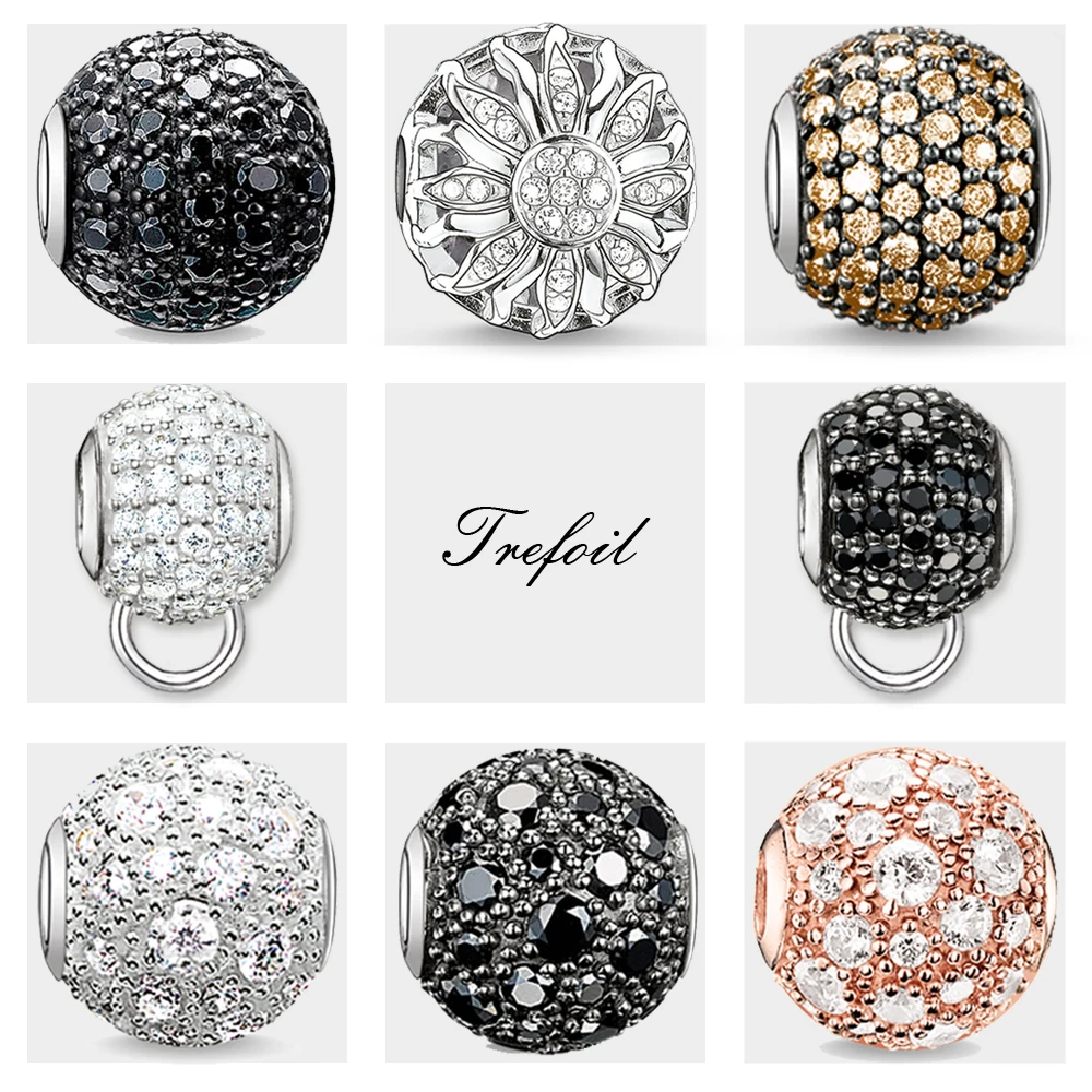 

DIY Beads Black White Smoke Rose CZ Pave Charm,Fashion Silver Jewelry Trendy Gift For Women Men Fit Bracelets Necklace Choker