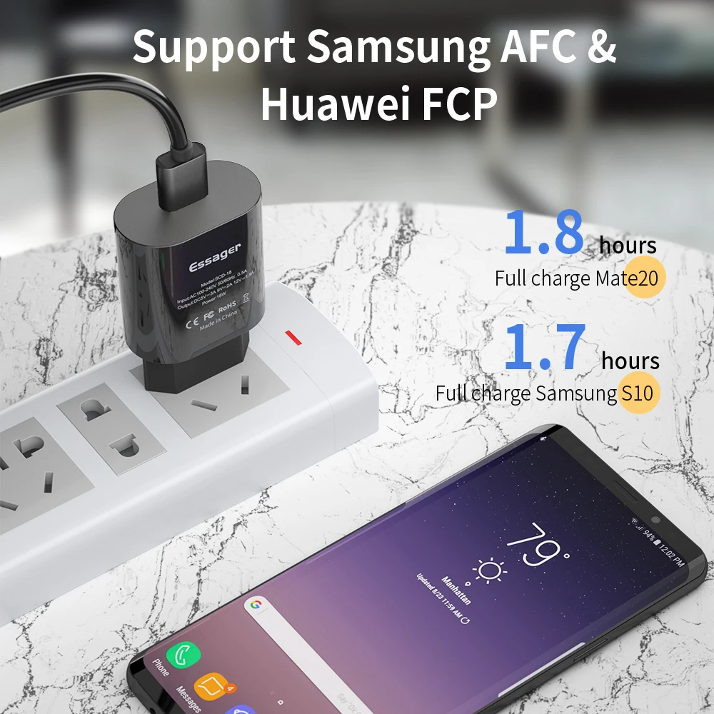 Essager 18 Вт USB зарядное устройство Quick Charge 3,0 Turbe зарядное устройство QC3.0 для samsung Xiaomi Mi Быстрая зарядка для iPhone зарядное устройство для мобильного телефона