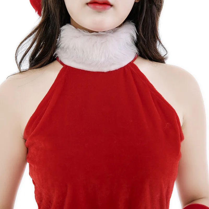 Рождественский костюм женский взрослый милый сексуальный красный бархатный