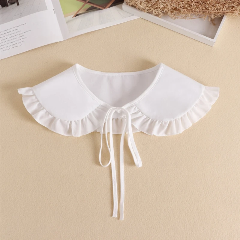 

Preppy Style Women Doll Tiered Ruffles Fake Collar Shouder Wrap Student Adjustable Ribbon Bowknot Bottoming Shirt Shawl M24 21