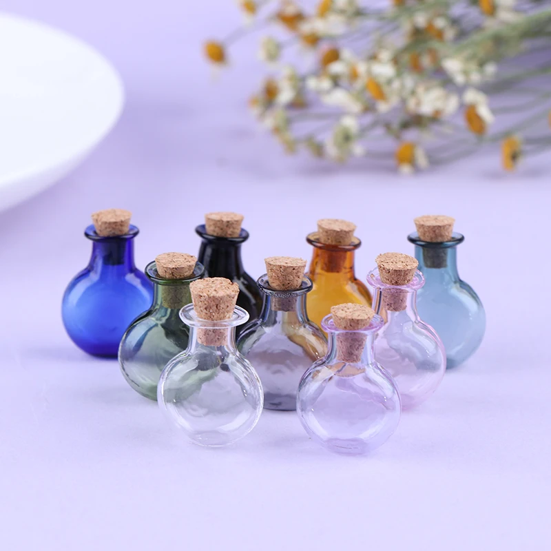 

Hot Sale 2Pcs 1:12 Dollhouse Miniature Glass Color Bottles Cork Bottles Tiny Jar Model For Dollhouse Decoration