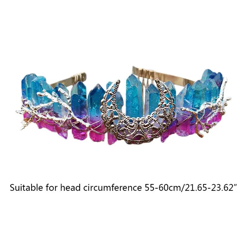 

Women Handmade Raw Crystal Crown Alloy Moon Branch Festival Boho Fairy Hair Hoop U50C
