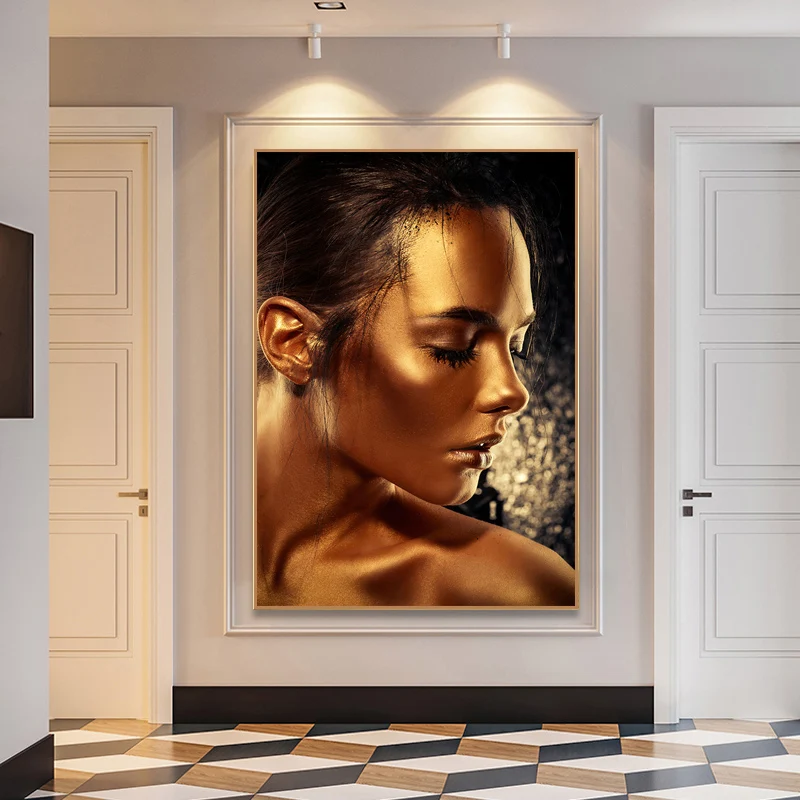 

Gold Art African Nude Naked Woman Paintings on Canvas Posters and Prints Scandinavian Wall Picture Bedroom Gallery Decor Cuadros