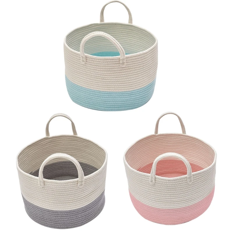 

Woven Cotton Rope Storage Basket Laundry Hamper with Handle Toy Organizer Bin