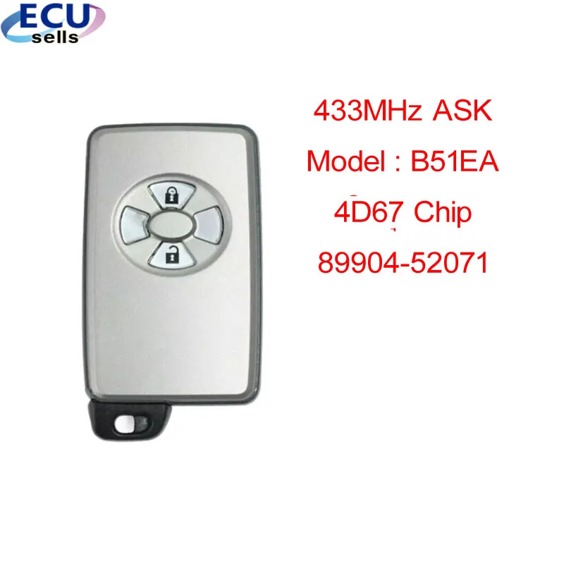 Умный Автомобильный ключ с 2 кнопками 433 МГц для Toyota Corolla Auris Rav4 Yaris 2006 + B51EA PCB P1 D4 4D-67