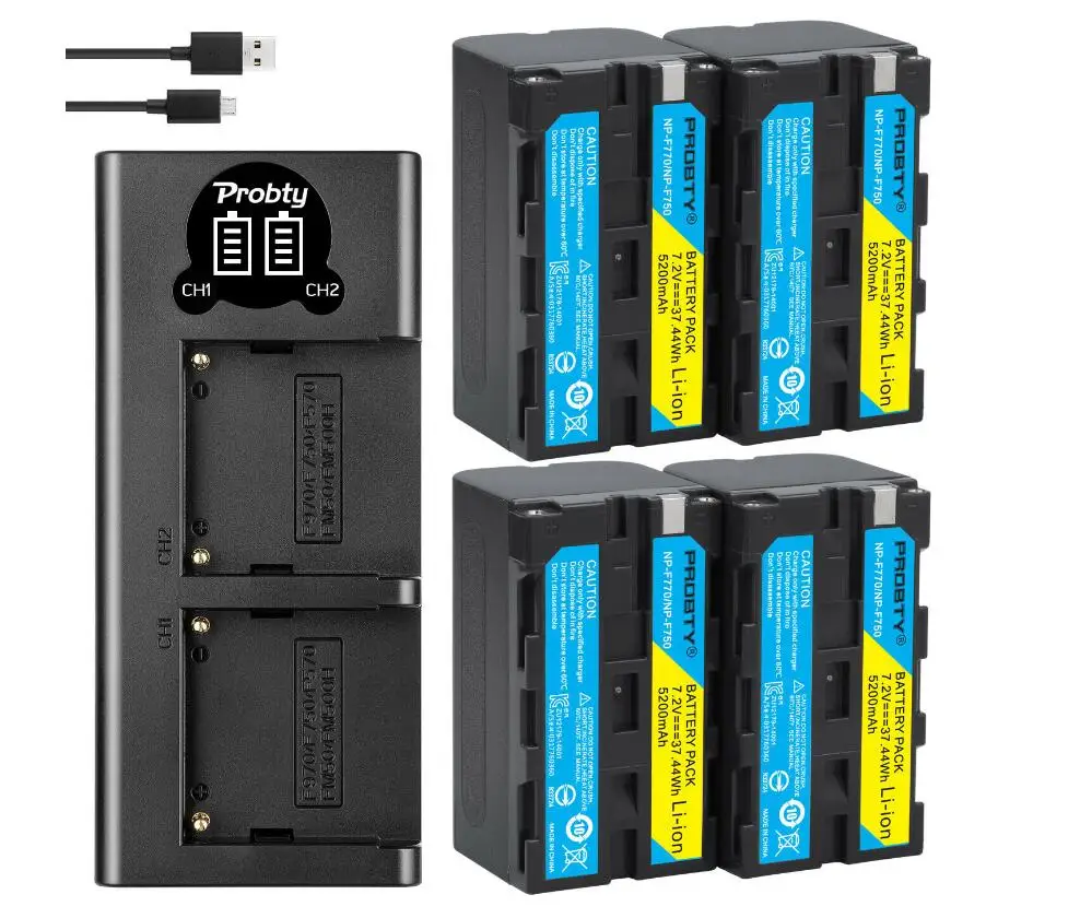 4BatteryWithCharger 5200 мА/ч, NP-F770 NP-F750 NP F770 np f750 NPF770 750 Батарея+ светодиодный USB Зарядное устройство для sony NP-F550 NP-F770 NP-F750 F960 F970 - Цвет: 4BatteryWithCharger