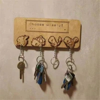 wooden craft key ring keychain set cartoon door hanger self wall key holder pendant home wall organizer decor
