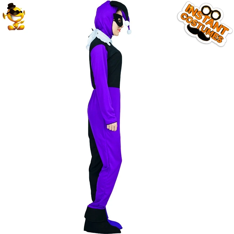 

Adult Poker Funny Clown Costumes Halloween Costume for Women Purple Black Circus Clown Jumpsuit Cosplay Clothes