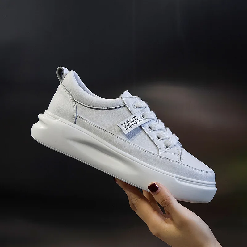 

Breathable Genuine Leather Casual Shoes Women Sneakers Autumn Light White Sneakers Platform Med Heel Ladies Shoe Comfortable 40